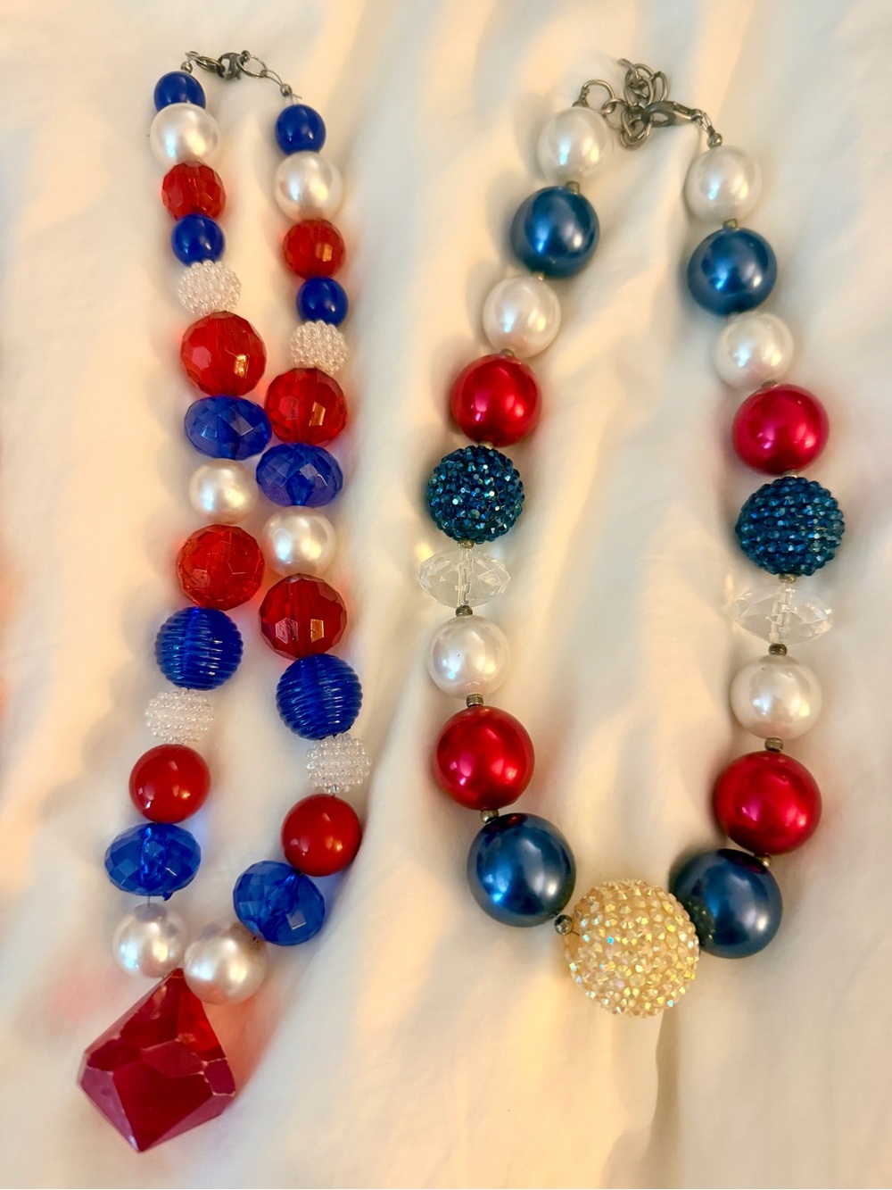 4th of July Patriotic Red, White & Blue Chunky Beaded Necklace Fourth of July - Picture 3 of 4